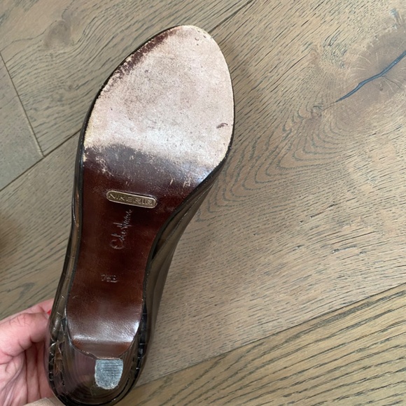 Cole Haan Margo Bronze Croc Peep Toe Heels - Picture 3 of 8